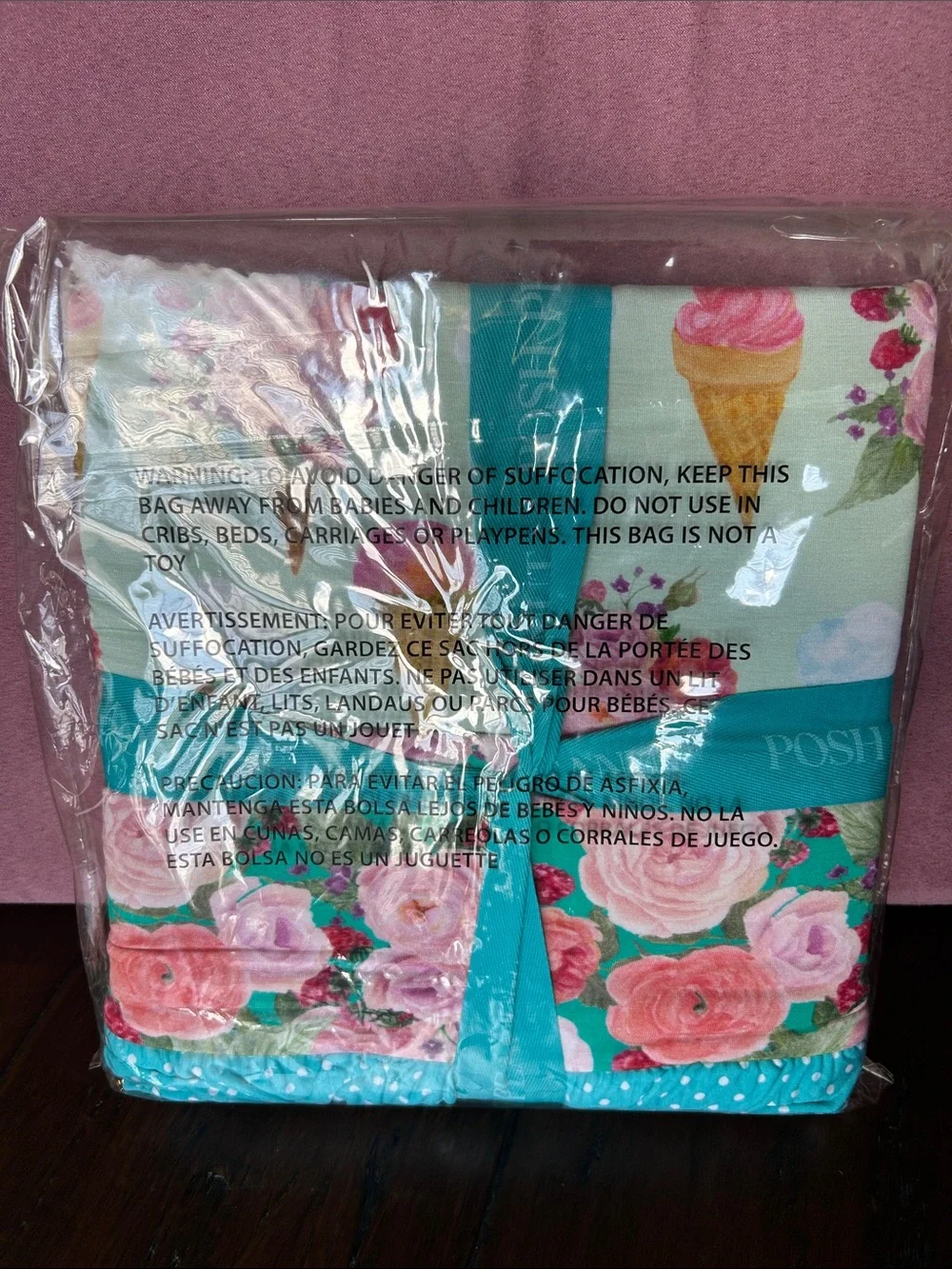 NWT Sophia Luxe - Posh Peanut Mint Quilt with Pink Floral & Ice Cream Cone Print